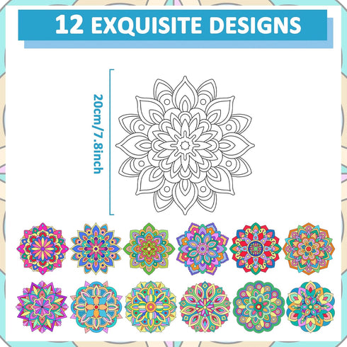 48 Set 12 Pcs Mandala Coloring Cutouts DIY Your Own Mandala Cards Mandala Painting Poster Stress Relieving Activity