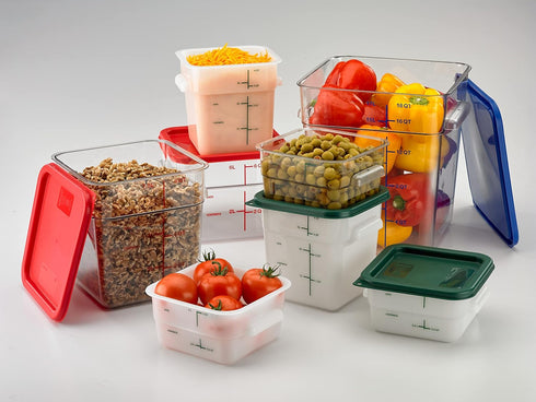 Carlisle FoodService Products 4 Quarts Square Food Storage Container, Stackable Design for Catering, White