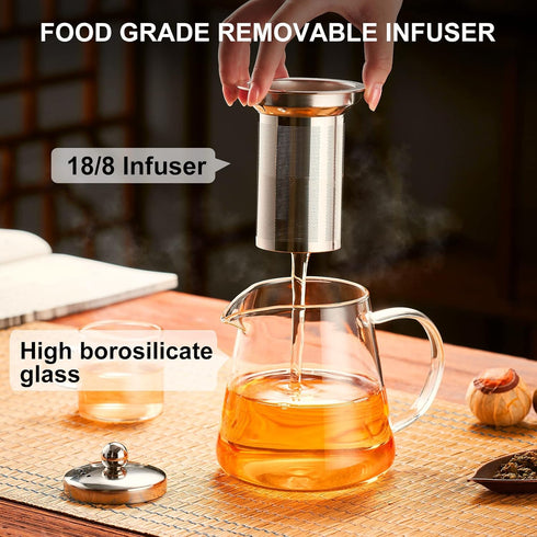PARACITY Glass Teapot Stovetop 32 OZ, Borosilicate Clear Tea Kettle with Removable Stainless Steel Infuser for Tea