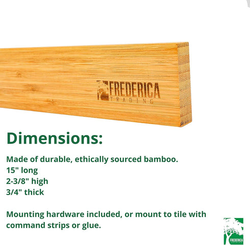 Heavy Duty 15" Bamboo Knife Magnetic Strip - Wall Mounted Holder with 6 Dual-Magnet Zones