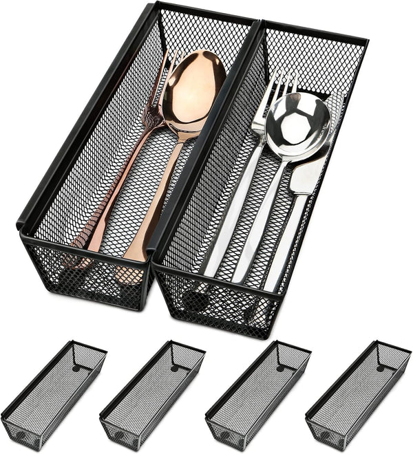 Silverware Drawer Organizer - 6 Pack Utensil Organizer for Kitchen Drawers, Interlocking Arm Design
