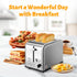 HealSmart 2 Slice Stainless Steel Toaster, Extra Wide Slot, Removable Crumb Tray, Retro Compact Oven, Silver