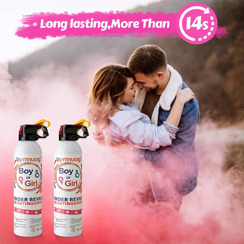 2 Pack Gender Reveal Fire Extinguisher Color Powder Blasters Spray with Biodegradable Smoke for Baby Girl Reveal Party