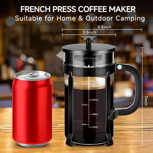 French Press Coffee Maker, 304 Stainless Steel, 4 Filters System, Borosilicate Glass, BPA-Free, Brewed Tea Pot