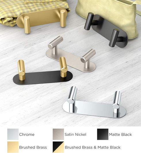Gatco 1291 Modern Decor Wall Hook, 2-Hook Chrome on Premium Brass for Entryway, Living, Kitchen, Bedroom, Bathroom
