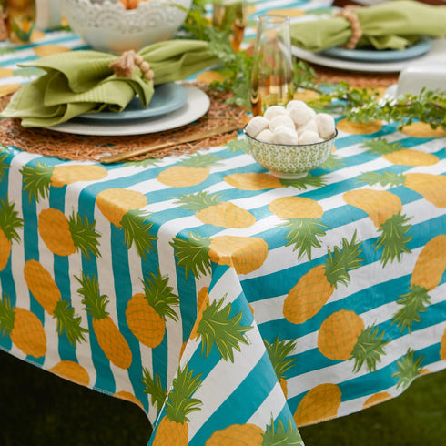 DII Flannel Backed Outdoor Vinyl Collection, Machine Washable Tablecloth, 60 x 120, Pineapple