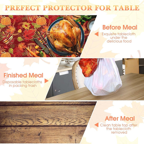 Tegeme 1 Pcs Disposable Plastic Tablecloth, Waterproof Fall Leaf Pumpkin Maple Cover for Thanksgiving Party Decor, 54 x