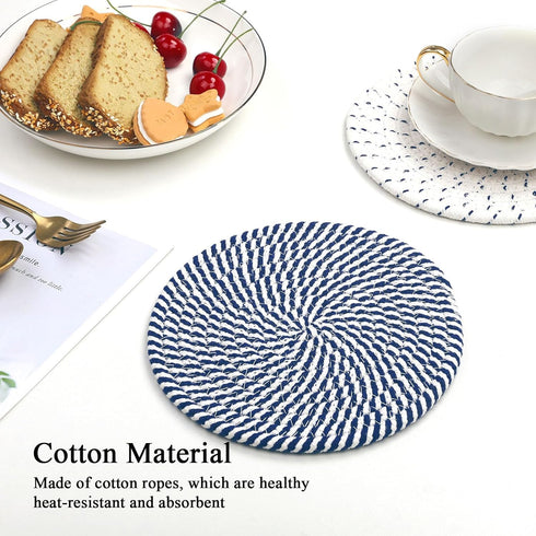 SHACOS 8 Inches Trivets for Hot Dishes - 4 Pieces Cotton Mats for Kitchen Countertops and Heat-Resistant Pot Holders