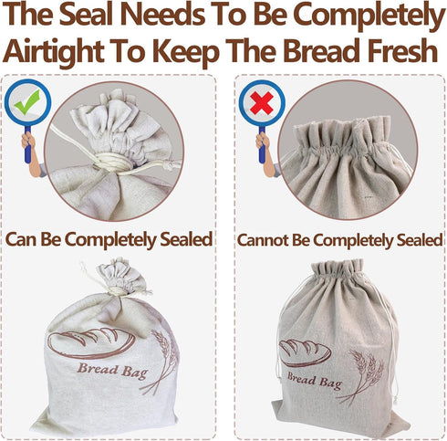 KYWJP 3 Pack Bread Bags for Homemade with Inner Lining, Linen Sourdough Reusable Bread Bags for Homemade Bread