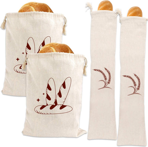 Augshy 4 Packs Linen Bread Bags for Homemade Bread, Unbleached, Reusable Bread