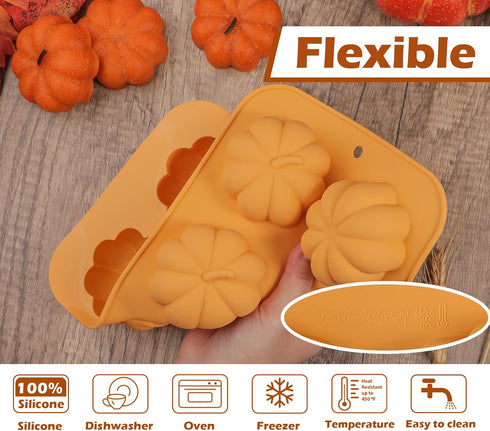 Webake Pumpkin Cake Mold, Silicone 3D Pumpkin Cupcake Pan for Baking Dessert, 2 PCS