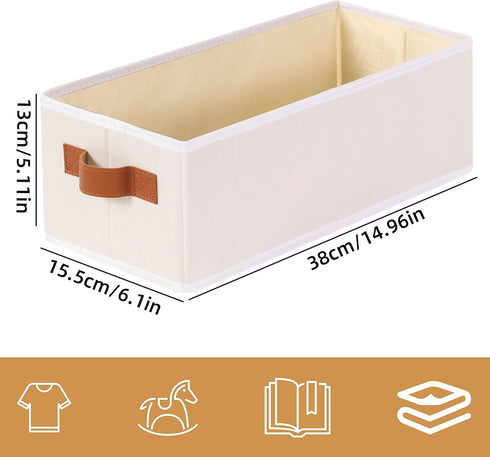 Small Storage Basket 3-Pack, Foldable Open Storage Bins with Handles, Fabric Storage Containers, Beige, 15 x 6 x 5 In