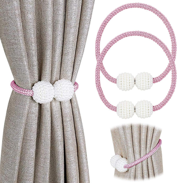 Pinowu Magnetic Curtain Tiebacks Clips, Window Holdbacks for Home Office, Classic Design (1 Pair, Pink)