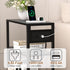 Small Narrow Side Table with Charging Station, Skinny End Table for Small Spaces, Slim Nightstand with Outlets, Sofa