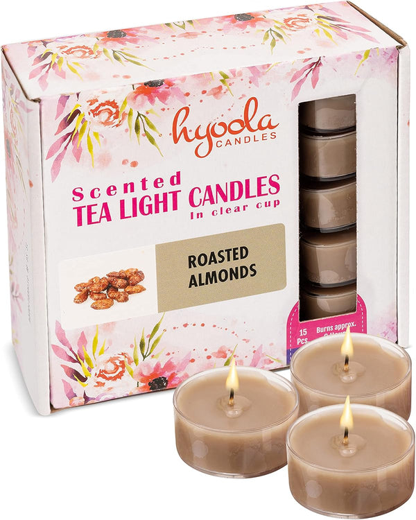 HYOOLA Scented Tealight Candles - Clear Cup - Roasted Almonds Tealight Candles