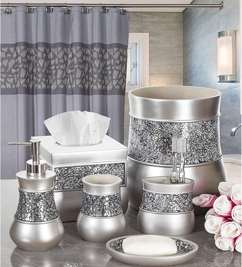 Creative Scents Crackled Glass Toilet Brush with Holder - Silver Toilet Bowl Cleaner Brush and Holder - Good Grip, Deep