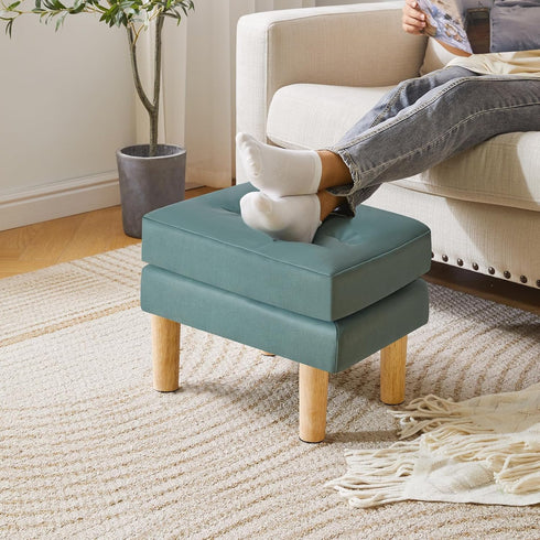 16.34" 12.4" W12.6" UHBD041GR YMYNY Small Footstool Ottoman, Faux Leather Footrest with Sponge Padded Seat, Step Stool