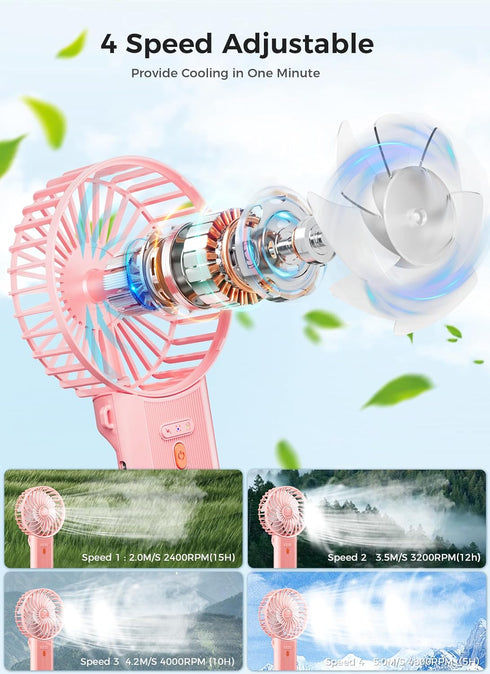 JZCreater Mini Handheld Fan, Portable 15H Cooling Fan, Quiet 4 Speed USB Rechargeable Desk Fan for Travel, Outdoor, Home