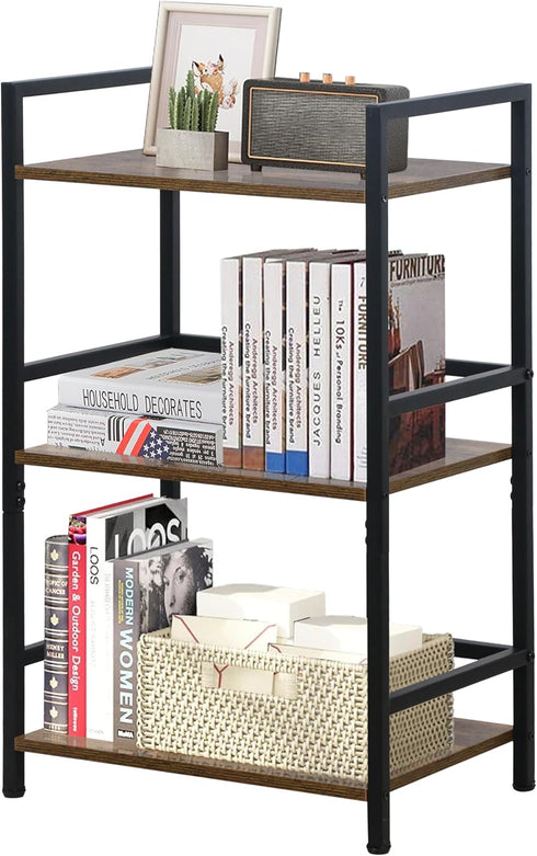LOFTEY Book Shelf Small Bookshelf, 3 Tier Industrial Short Bookshelf, Metal Open