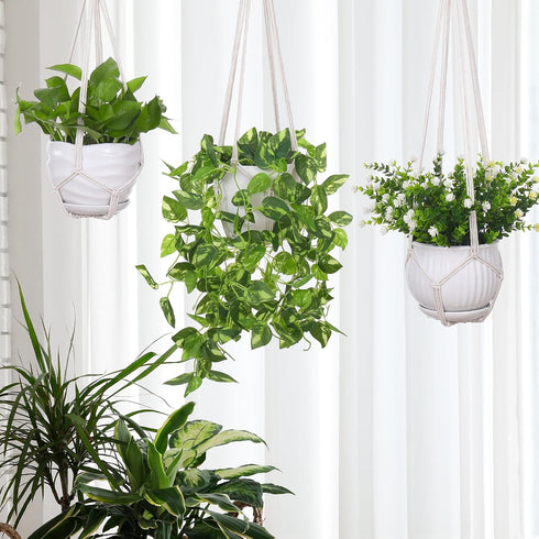 3 Pack 3 35"/29"/23" YIBOT Macrame Plant Hanger Indoor Hanging Planter for Plants Holder with Hooks, Size No Tassels