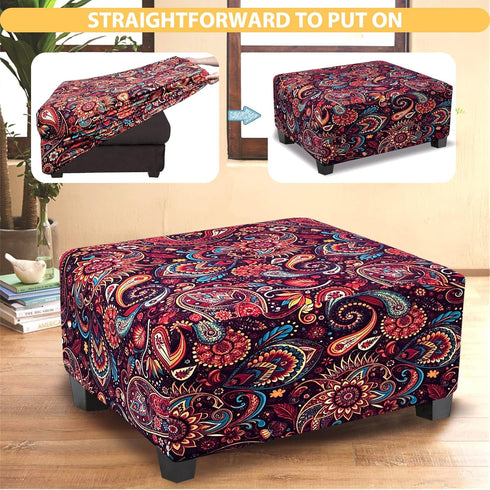 Ottoman Cover Rectangle Printed,Stretch Footstool Slipcover with Elastic Bottom,Soft Fabric Protector for Rectangular