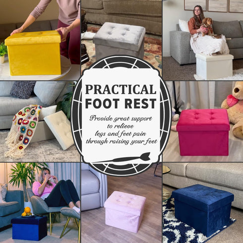 17x13x13in(Black) LINMAGCO Storage Ottoman Folding Foot Stool Velvet Foot Rest with Padded Modern Ottoman with Storage