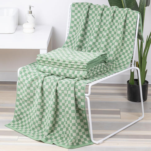 Set 6 600GSM, 100% 2 (55 28 4 (29 14 Checkered Bath Towels of Large, Cotton Shower Towels * * in), Hand Towels * *