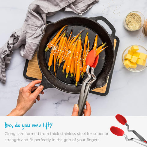 Dreamfarm Clongs Kitchen Cooking Tongs, 12" Black, Grippy Silicone & Stainless Steel, Click-Lock