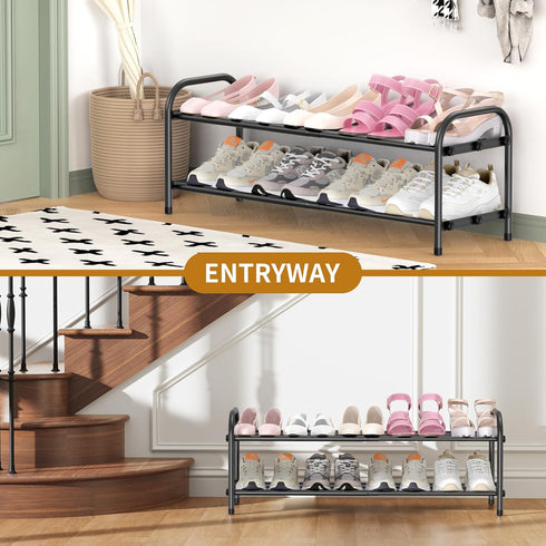 Hleelomi 2-Tier Closet,Living Expandable Shoe Rack for EntrywayAdjustable Metal Shoe Organizer for Room,Dorm,Black