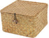 Wicker Shelf Baskets with Lid, Handwoven Seagrass Storage Basket Bins for Home Decor Organizer (Natural, Small)