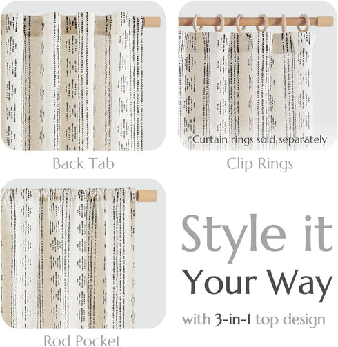 jinchan 84 Inch 2 Boho Stripe Curtains for Living Room Farmhouse Linen Curtains Length Panels for Bedroom Geometric