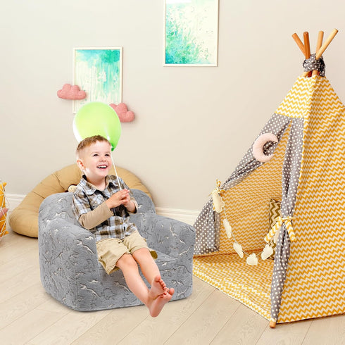 ALIMORDEN Kids Ultra-Soft Snuggle Foam Filled Chair, Glow-in-The-Dark Dinosaurs Fossil Pattern Toddler Cuddly Sherpa