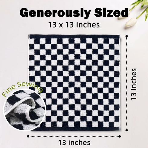 4 Pack 13 13 Inches Jacquotha Wash Cloths Checkered (Black and White) - Cotton Washcloths for Face Body, x Daily