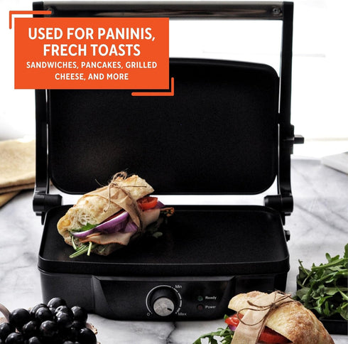 IMUSA Stainless Steel Electric Panini Press with Adjustable Temperature Settings, 1200W