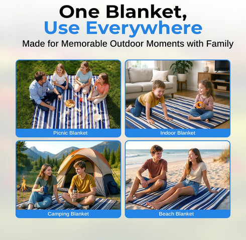 60" 80" scuddles Extra Large Picnic Blanket x Waterproof Outdoor Mat with Soft Dual-Layer Comfort, Foldable Travel Rug