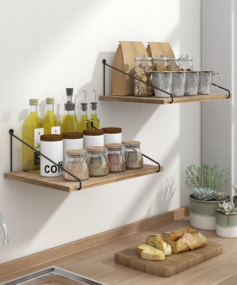 Afuly 12 Inch Deep Floating Shelves for Wall - Rustic Farmhouse Wall Mounted Hanging Shelf, Set of 2