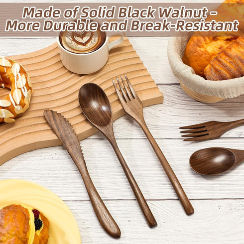 12 Set Set Geiserailie Pcs Wooden Silverware Wood Utensils for Eating Wooden Spoon Fork Knife Cutlery Kitchen Dinner