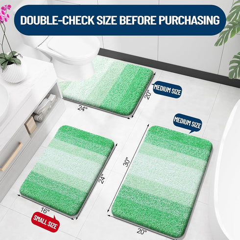 OLANLY Luxury Bathroom Rug Set - 2 Piece Soft Absorbent Microfiber Bath Rugs, Non-Slip Bath Carpet (Green)