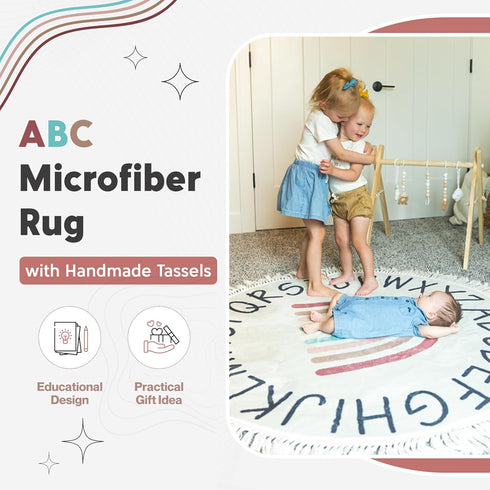 4ft 47 inch ABC Lovely Boho Rainbow Rug - Toddlers & Baby Playroom Rug, Round Classroom Carpet, Ultra Soft & Non Slip