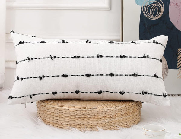 NUYECY Boho Long Lumbar Pillow Covers 14 x 28 Inch Black, Classic
