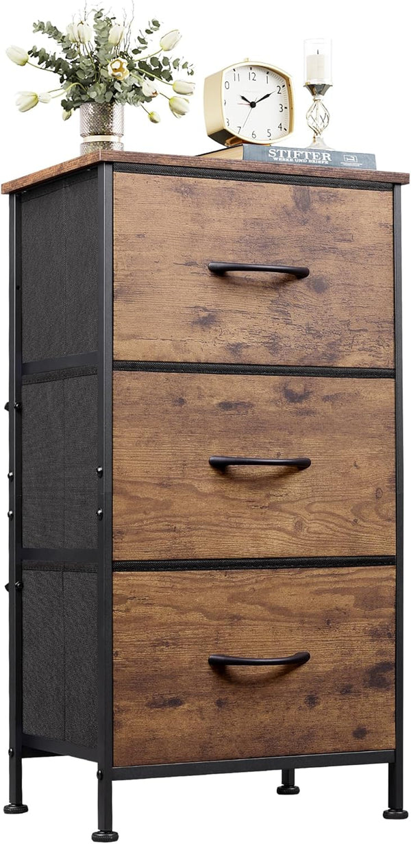 WLIVE Dresser with 3 Drawers, Fabric Nightstand, Organizer Storage Dresser for Bedroom,