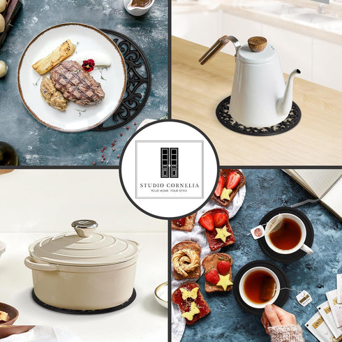 Studio Cornelia's 6 Decorative Heat Resistant Silicone Trivet Mats for Hot Pots and Dishes + 4 Coasters
