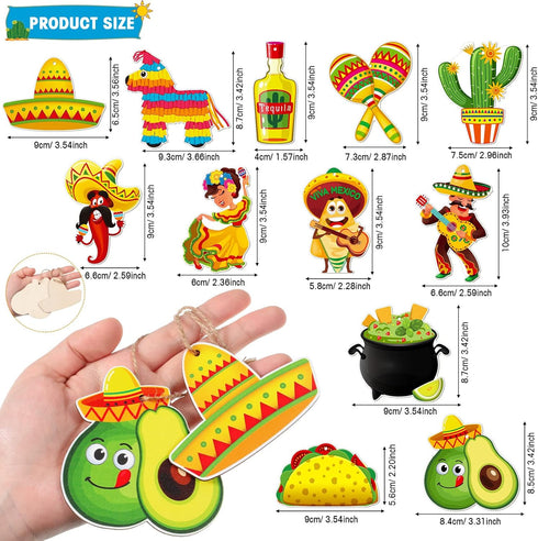 Blulu 24 Pieces Wooden Mexican Ornaments, Christmas Tree Decor for Taco, Cinco De Mayo, Piñata Sign