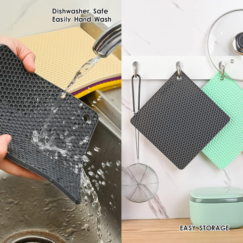 Silicone Trivets Mats Set - Heat Resistant Pot Mat for Countertop, Table Placemats, 4 Pack, Black