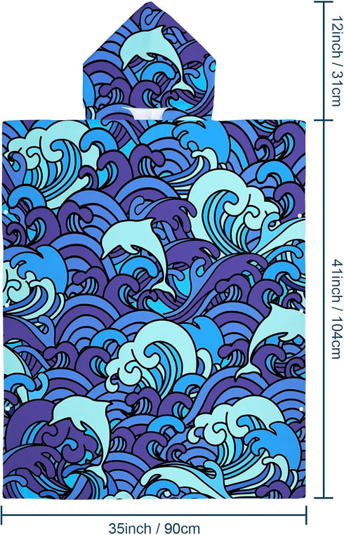 41x 35in Queenshin Surf Poncho Wearable Waves Towel Adult Hooded Beach Towel Microfiber Absorbent Quick Dry Changing