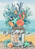 Welcome Summer Decorative Garden Flag, Mason Jar Beach Coastal Coral Starfish Shell Sea Horse, 12 x 18 Double Sided