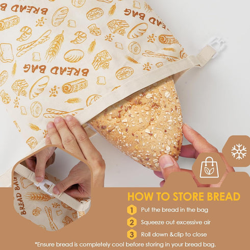 QHMCHLDZ 2-Pack 17x13 Inch Reusable Beeswax Bread Bags - Large for Sourdough & Homemade Bread Storage | All-Natural