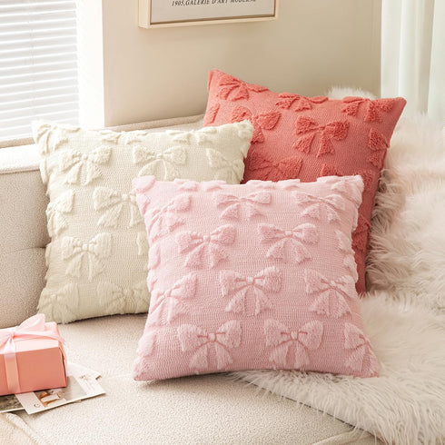 Set 2 Couch,18x18 Inch MIULEE Light Pink Bow Pillow Covers Coquette Room Decor Aesthetic of Spring Decorative Cute Girl