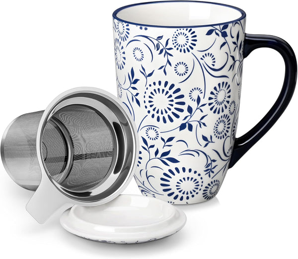 vancasso SELENE Porcelain Tea Mug, 18 oz Porcelain Tea Cup with Infuser