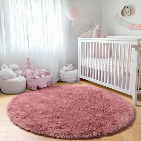 5ft, ONASAR Blush Round Area Rugs Soft Bedroom Circle Rug Mats for Kids Girls Teen Room, Fluffy Plush Shaggy Carpet